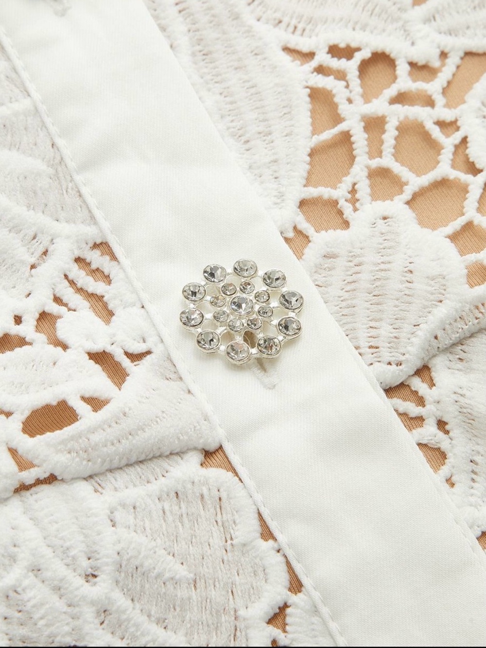 Commense Guipure Lace Button-Front Midi Dress with Rhinestone buttons & Belt - Picture 5 of 5